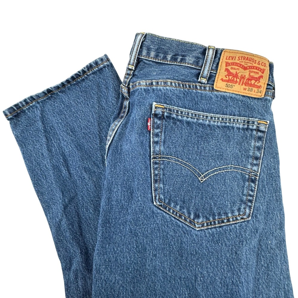 Levis 505 Regular Fit Straight Leg Mens Jeans 38x34 Medium Wash Blue Denim